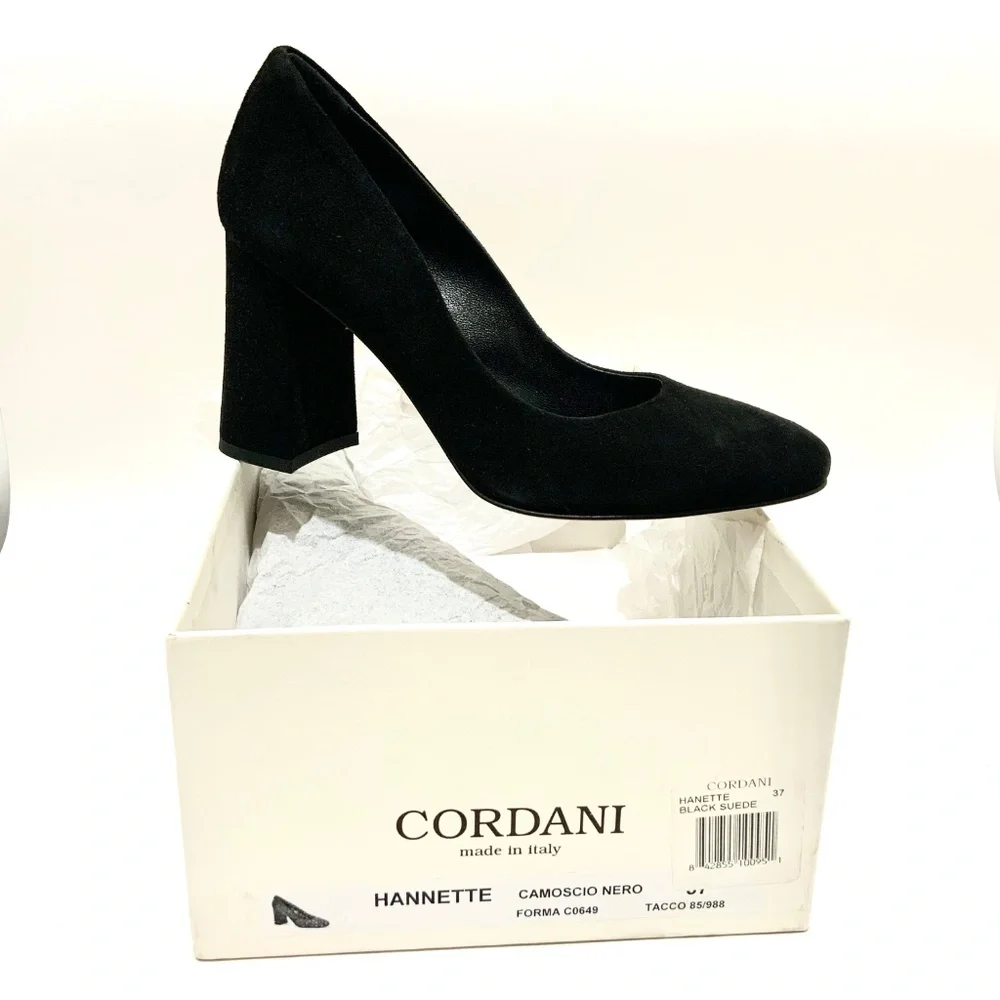 CORDANI Hannette Black Suede Leather Shoes Round Toe Womens Block Heel Pump 37 - Picture 4 of 11